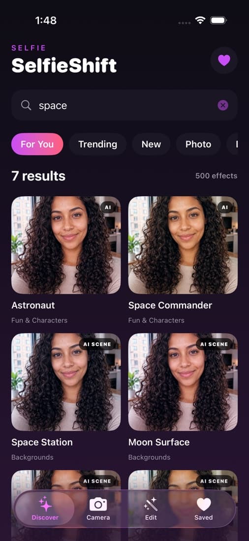 Effect search in the app